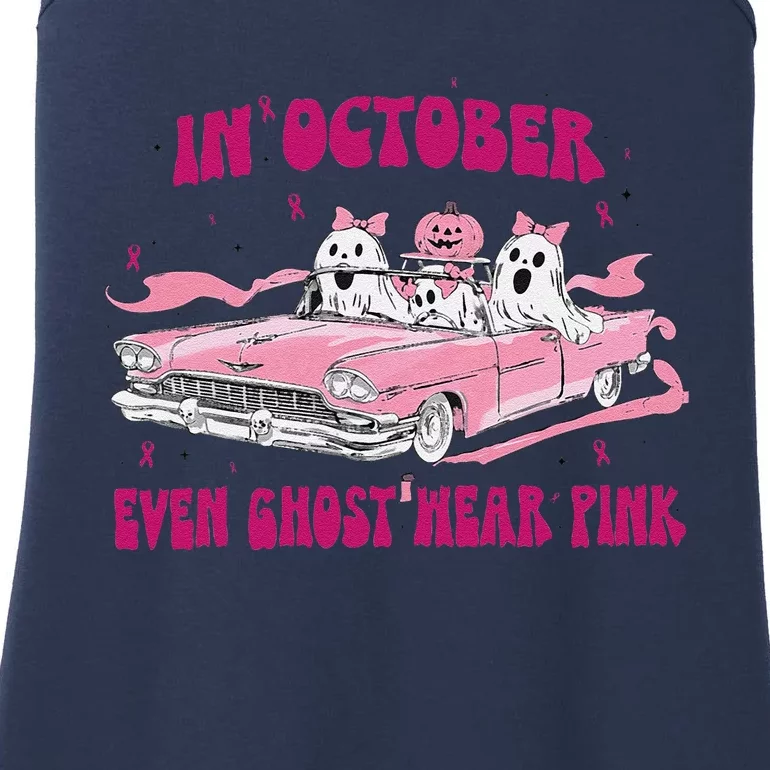 In October We Wear Pin.K Breast Cancer Women Ghost Halloween Ladies Essential Tank