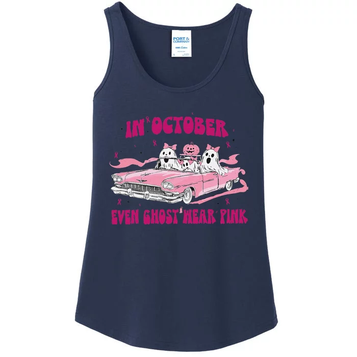 In October We Wear Pin.K Breast Cancer Women Ghost Halloween Ladies Essential Tank