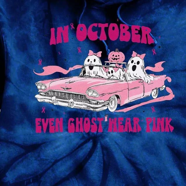 In October We Wear Pin.K Breast Cancer Women Ghost Halloween Tie Dye Hoodie