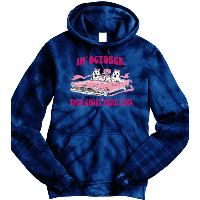 In October We Wear Pin.K Breast Cancer Women Ghost Halloween Tie Dye Hoodie