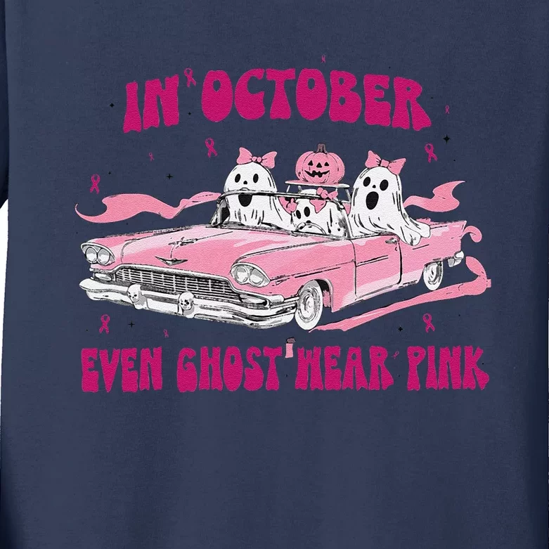 In October We Wear Pin.K Breast Cancer Women Ghost Halloween Kids Long Sleeve Shirt