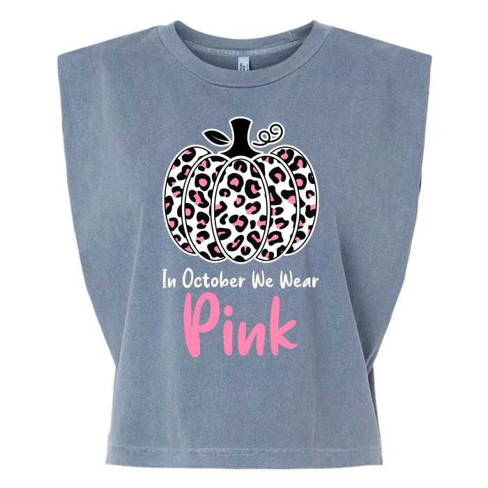 In October We Wear Pink Cheetah Pumpkin Breast Cancer Garment-Dyed Women's Muscle Tee