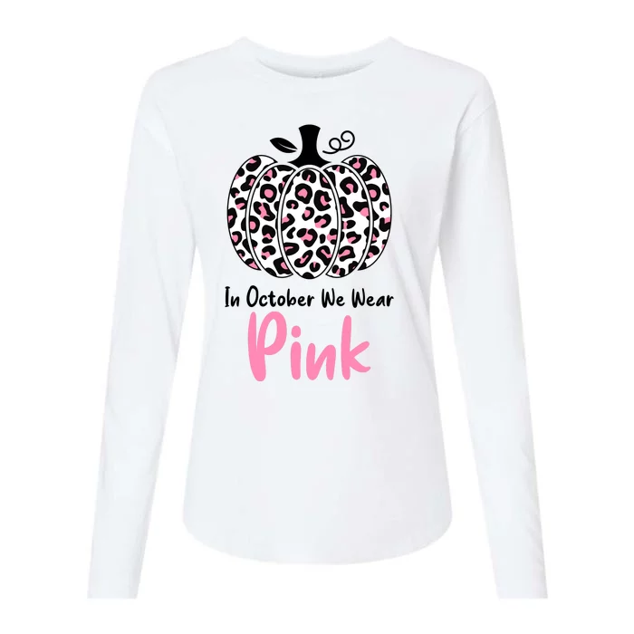 In October We Wear Pink Cheetah Pumpkin Breast Cancer Womens Cotton Relaxed Long Sleeve T-Shirt