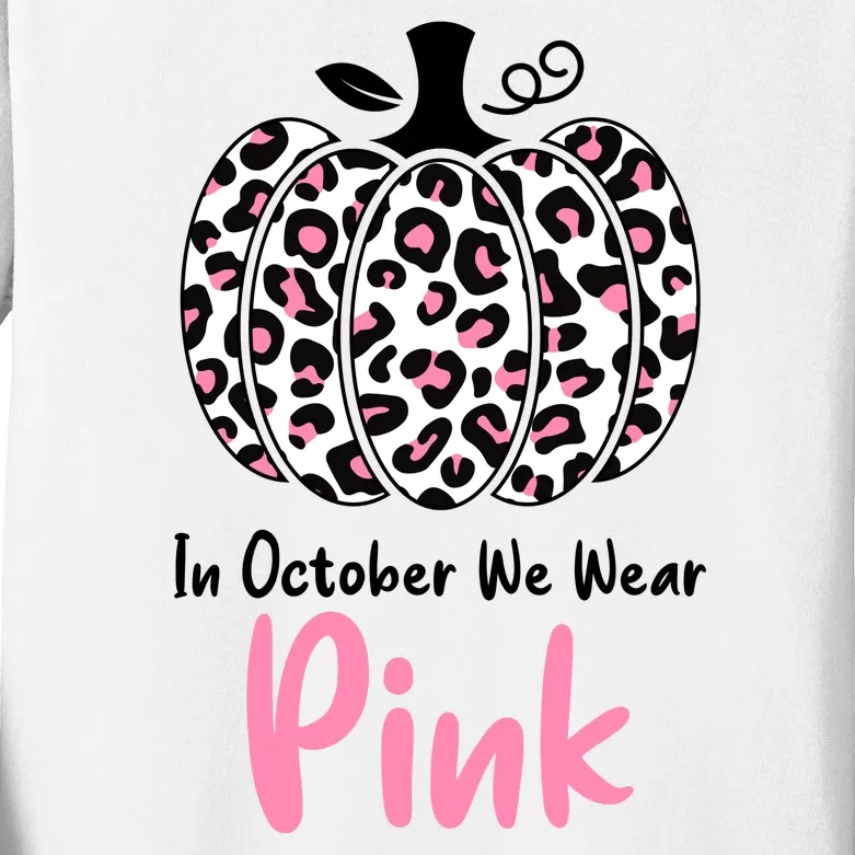 In October We Wear Pink Cheetah Pumpkin Breast Cancer Kids Long Sleeve Shirt