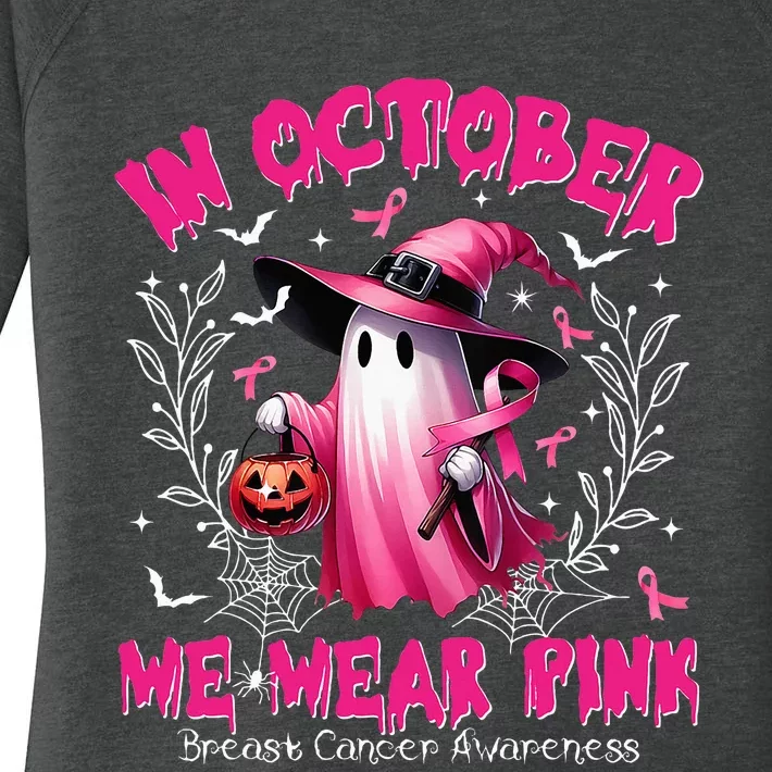 In October We Wear Ghost Witch Breast Cancer Awareness Women's Perfect Tri Tunic Long Sleeve Shirt