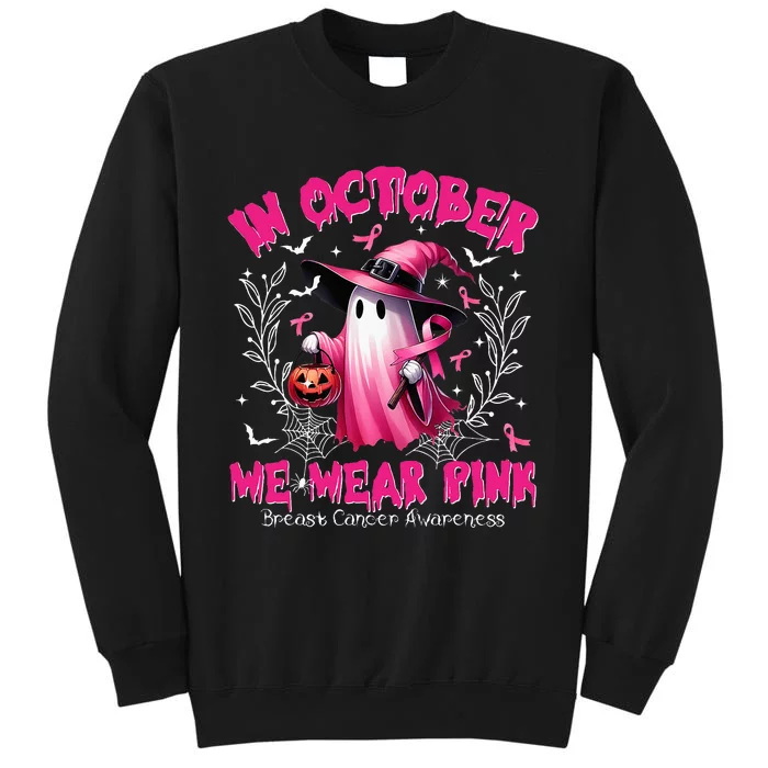 In October We Wear Ghost Witch Breast Cancer Awareness Tall Sweatshirt