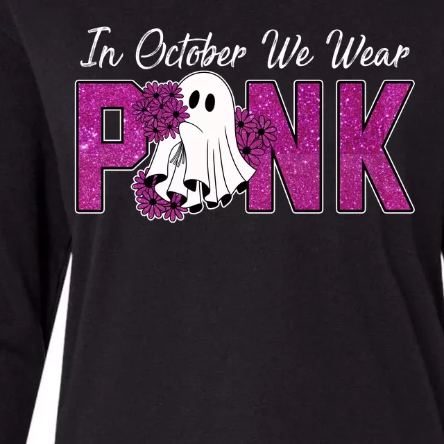 In October We Wear Pink Breast Cancer Awareness Halloween Womens Cotton Relaxed Long Sleeve T-Shirt