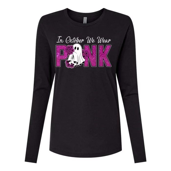 In October We Wear Pink Breast Cancer Awareness Halloween Womens Cotton Relaxed Long Sleeve T-Shirt