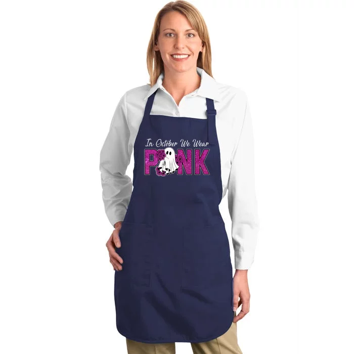 In October We Wear Pink Breast Cancer Awareness Halloween Full-Length Apron With Pocket