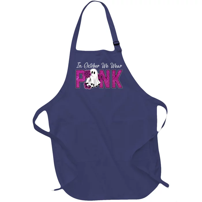 In October We Wear Pink Breast Cancer Awareness Halloween Full-Length Apron With Pocket