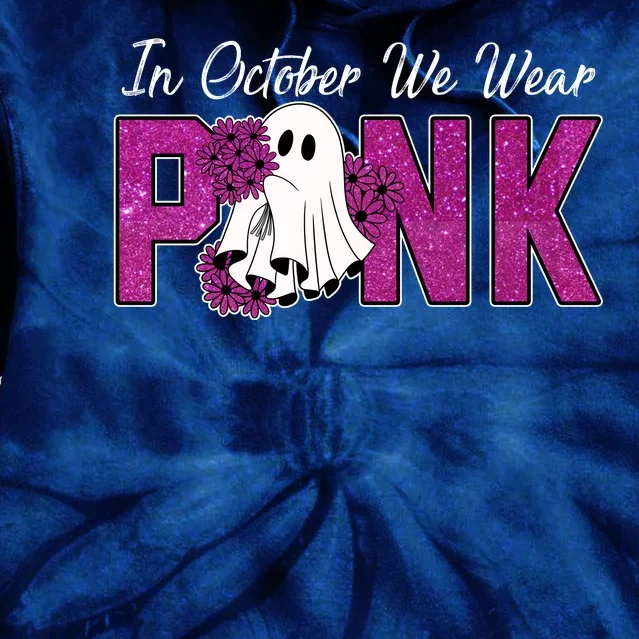 In October We Wear Pink Breast Cancer Awareness Halloween Tie Dye Hoodie