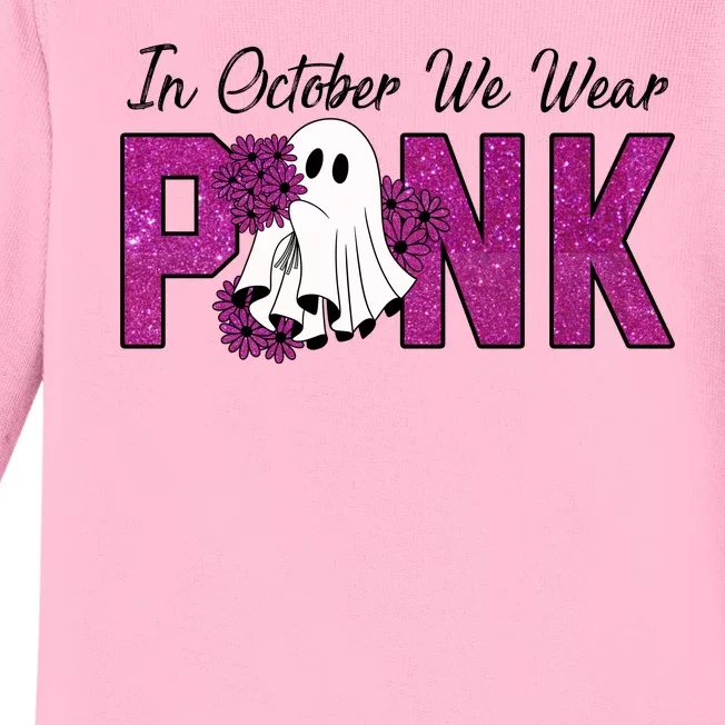 In October We Wear Pink Breast Cancer Awareness Halloween Baby Long Sleeve Bodysuit