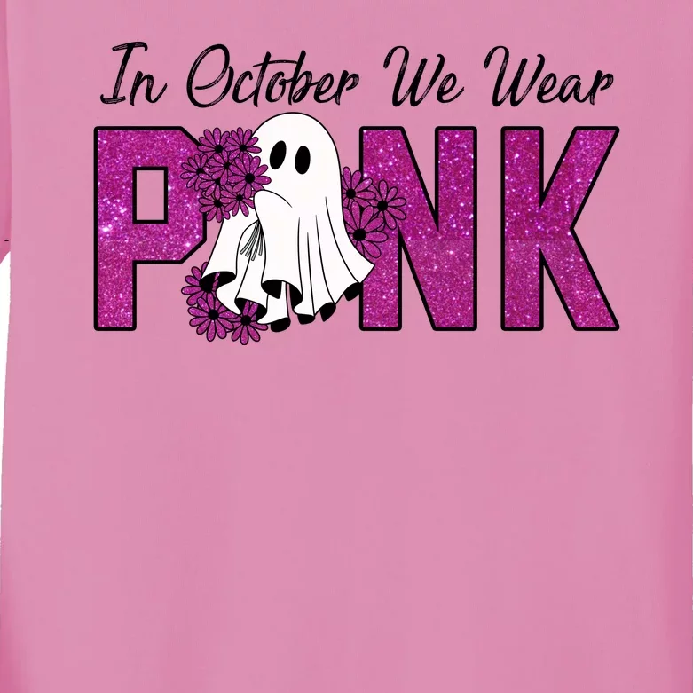 In October We Wear Pink Breast Cancer Awareness Halloween Kids Long Sleeve Shirt