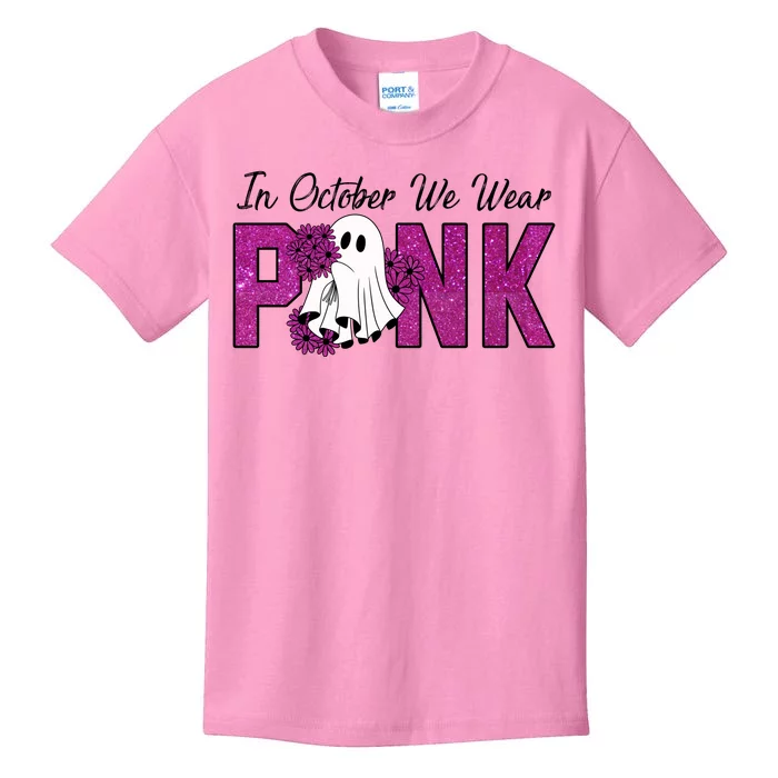 In October We Wear Pink Breast Cancer Awareness Halloween Kids T-Shirt