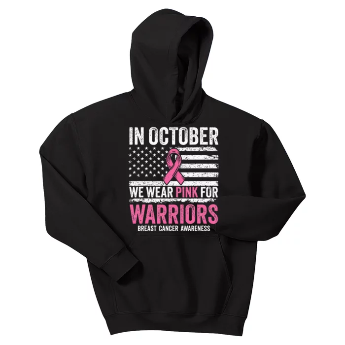 In October Wear Pink Support Warrior Awareness Breast Cancer Kids Hoodie