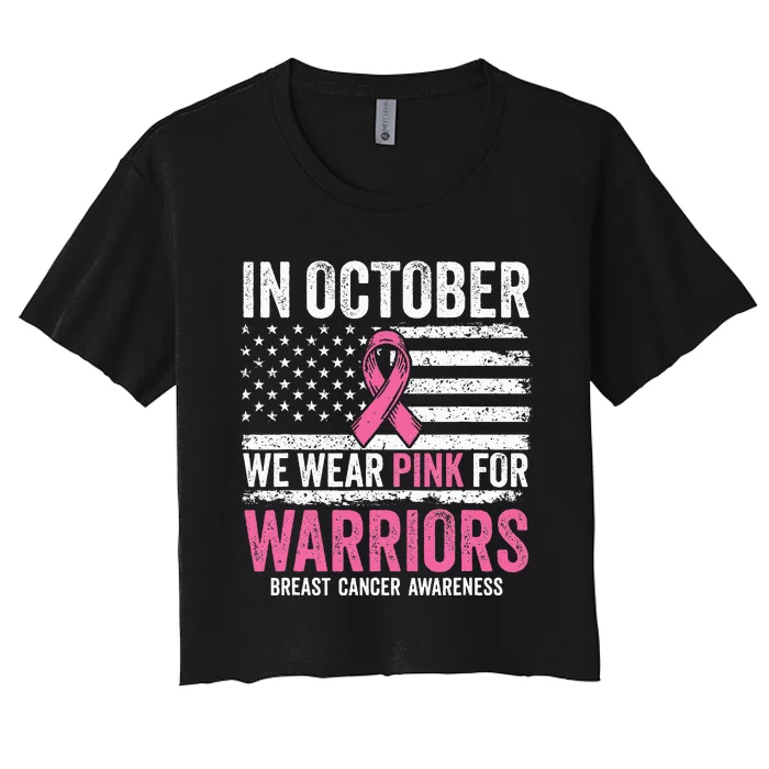 In October Wear P.I.N.K Support Warrior Breast Cancer Women's Crop Top Tee