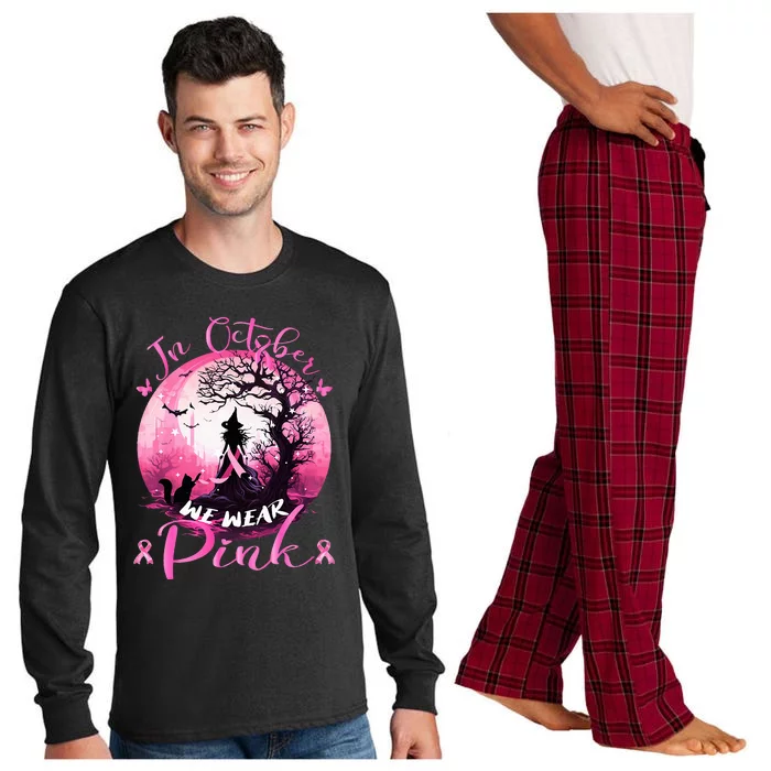 In October We Wear Pink Halloween Witch Breast Cancer Long Sleeve Pajama Set