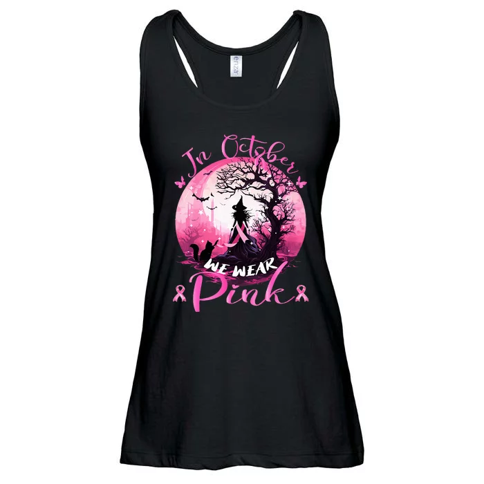 In October We Wear Pink Halloween Witch Breast Cancer Ladies Essential Flowy Tank