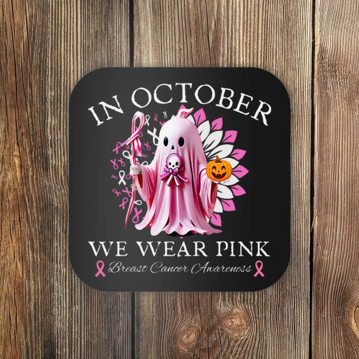 In October We Wear Pin.K Breast Cancer Awareness Halloween Coaster