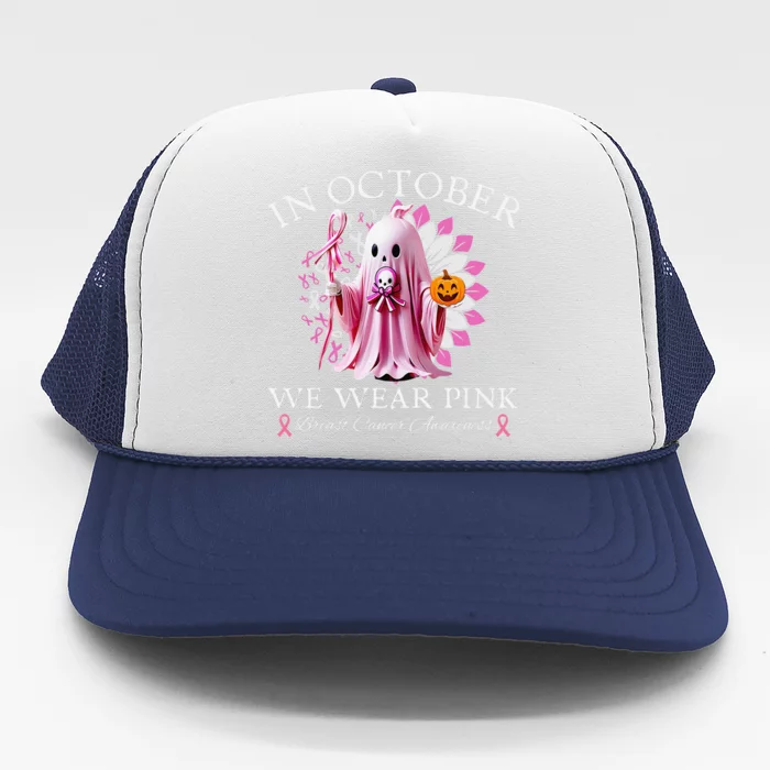 In October We Wear Pin.K Breast Cancer Awareness Halloween Trucker Hat