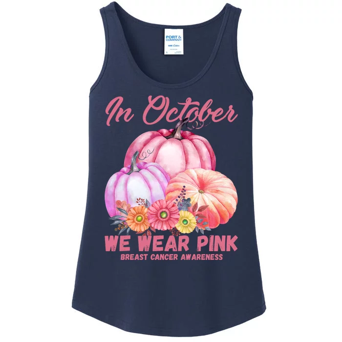 In October We Wear Pink Breast Cancer Awareness Pumpkin Patch Ladies Essential Tank