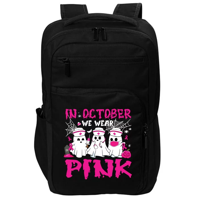 In October We Wear Nurse Ghost Halloween Breast Cancer Impact Tech Backpack