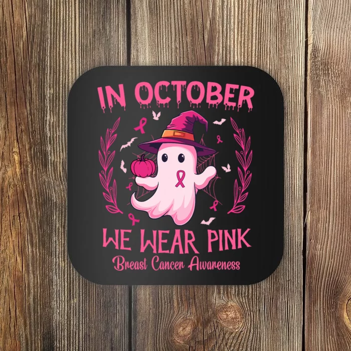 In October We Wear Breast Cancer Awareness Coaster