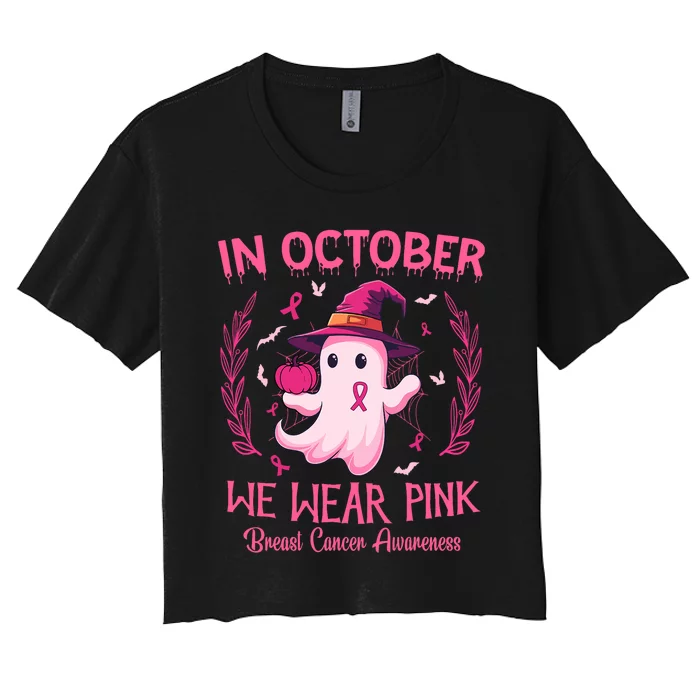 In October We Wear Breast Cancer Awareness Women's Crop Top Tee