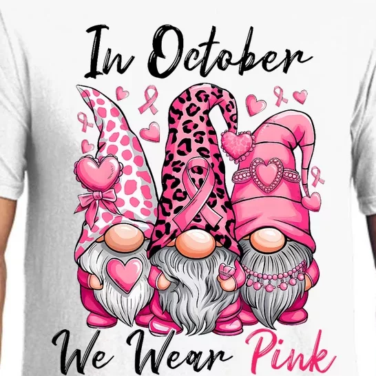 In October We Wear Cute Gnomes Breast Cancer Awareness Pajama Set