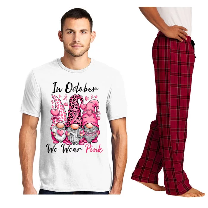 In October We Wear Cute Gnomes Breast Cancer Awareness Pajama Set