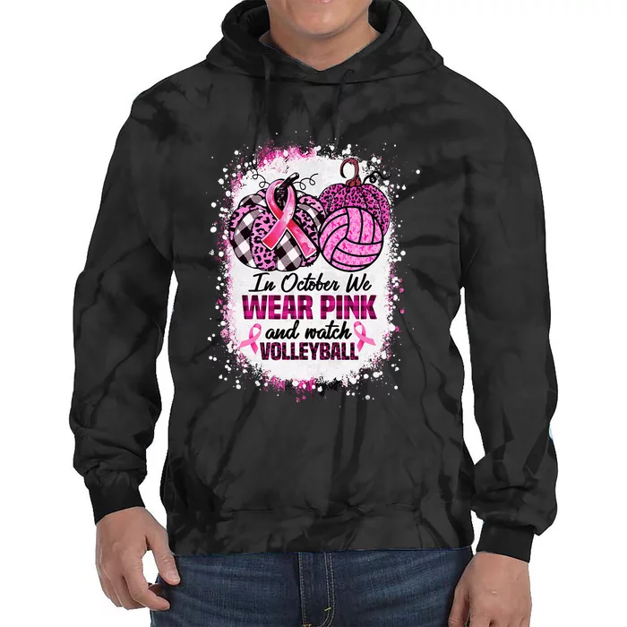 In October We Wear Pink And Watch Volleyball Breast Cancer Tie Dye Hoodie