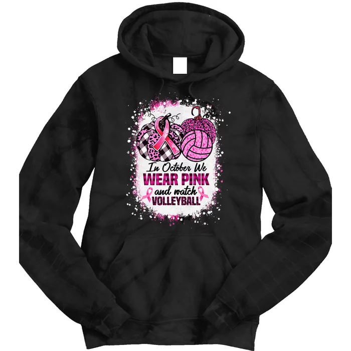 In October We Wear Pink And Watch Volleyball Breast Cancer Tie Dye Hoodie