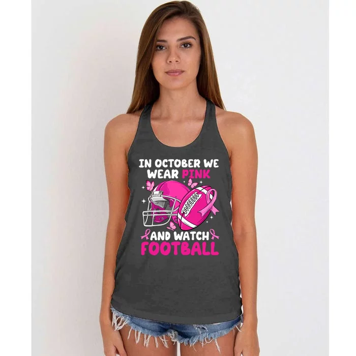 In October We Wear Football Breast Cancer Awareness Women's Knotted Racerback Tank