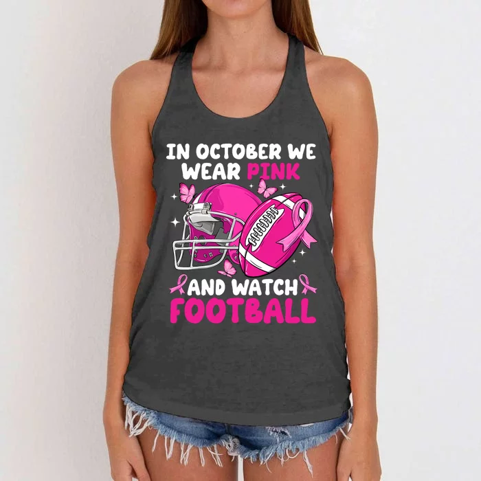 In October We Wear Football Breast Cancer Awareness Women's Knotted Racerback Tank