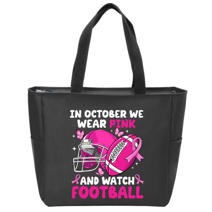 In October We Wear Football Breast Cancer Awareness Zip Tote Bag