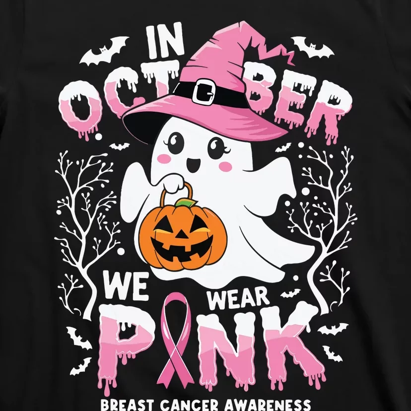 In October We Wear Ghost Witch Breast Cancer Awareness T-Shirt