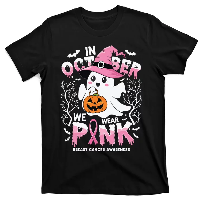 In October We Wear Ghost Witch Breast Cancer Awareness T-Shirt