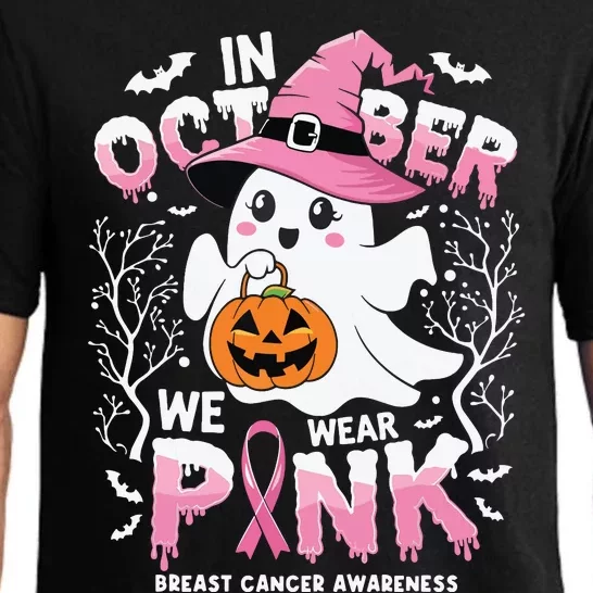 In October We Wear Ghost Witch Breast Cancer Awareness Pajama Set