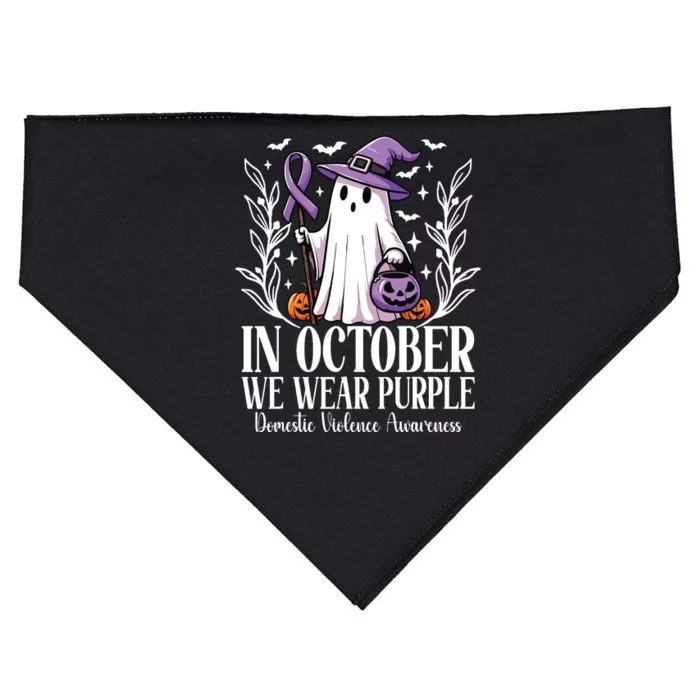 In October We Wear Purple Domestic Violence Ghost Halloween USA-Made Doggie Bandana