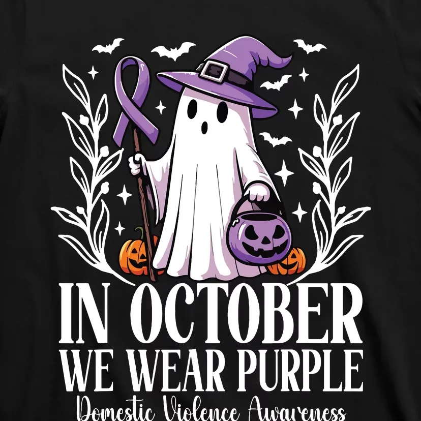 In October We Wear Purple Domestic Violence Ghost Halloween T-Shirt