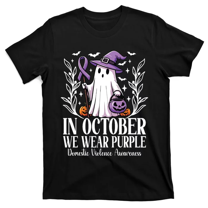 In October We Wear Purple Domestic Violence Ghost Halloween T-Shirt