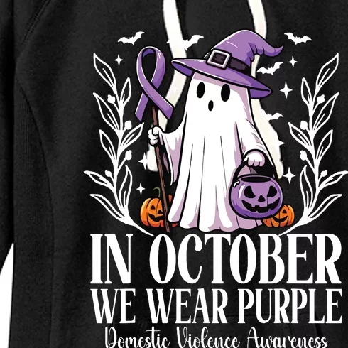 In October We Wear Purple Domestic Violence Ghost Halloween Women's Fleece Hoodie