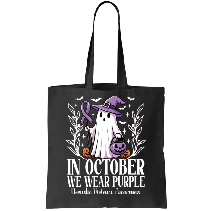 In October We Wear Purple Domestic Violence Ghost Halloween Tote Bag