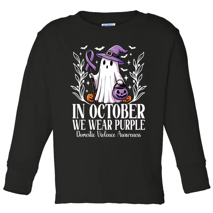 In October We Wear Purple Domestic Violence Ghost Halloween Toddler Long Sleeve Shirt