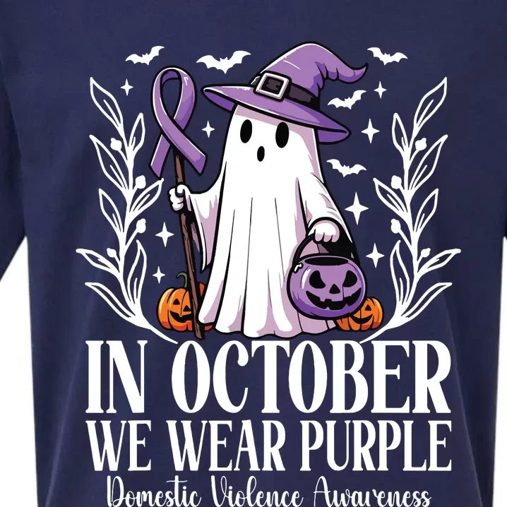 In October We Wear Purple Domestic Violence Ghost Halloween Sueded Cloud Jersey T-Shirt