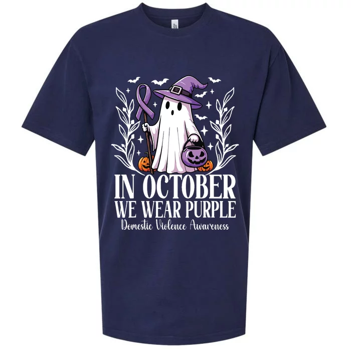 In October We Wear Purple Domestic Violence Ghost Halloween Sueded Cloud Jersey T-Shirt