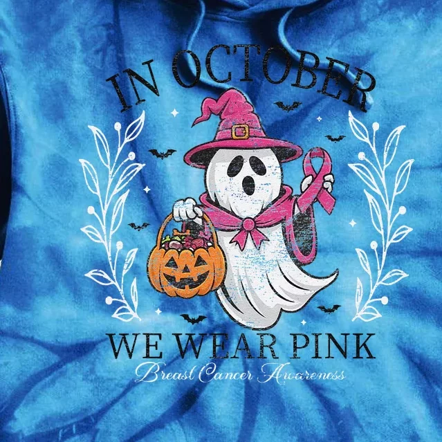 In October We Wear Pin.K Ghost Witch Breast Cancer Awareness Tie Dye Hoodie