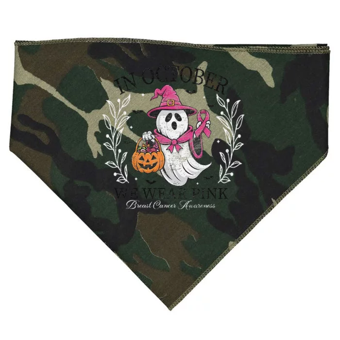 In October We Wear Pin.K Ghost Witch Breast Cancer Awareness USA-Made Doggie Bandana