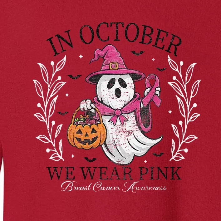 In October We Wear Pin.K Ghost Witch Breast Cancer Awareness Toddler Sweatshirt