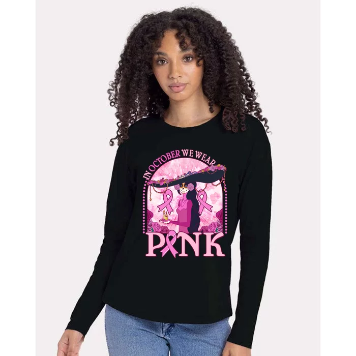 In October We Wear Pink Sugar Skull Lady Breast Cancer Awareness Womens Cotton Relaxed Long Sleeve T-Shirt